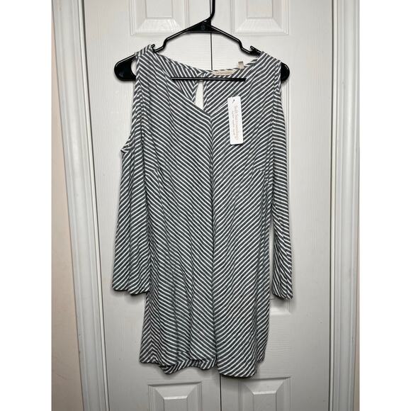 NEW Soft Surroundings Landfall Tunic Striped Cold Shoulder Womens Size Large - Picture 1 of 6